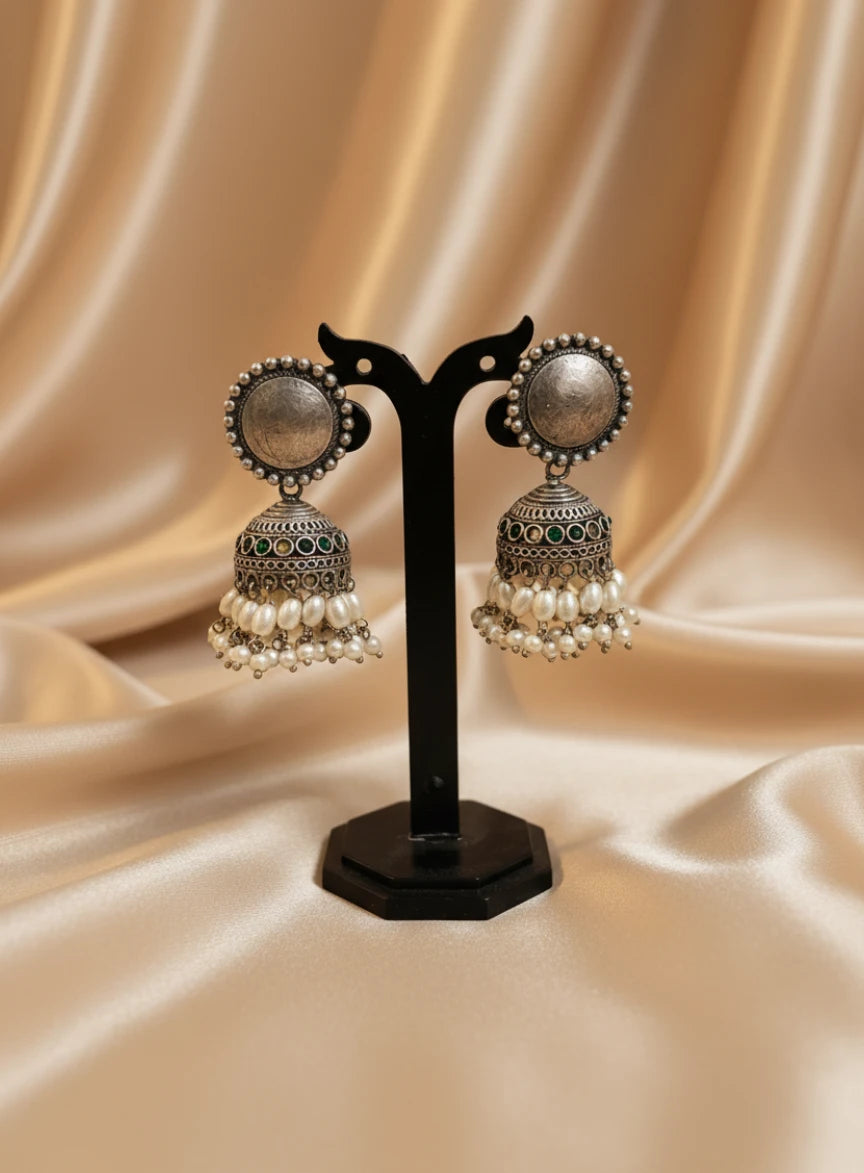 Oxidised Ihitha Jaipuri Pearl Jhumka