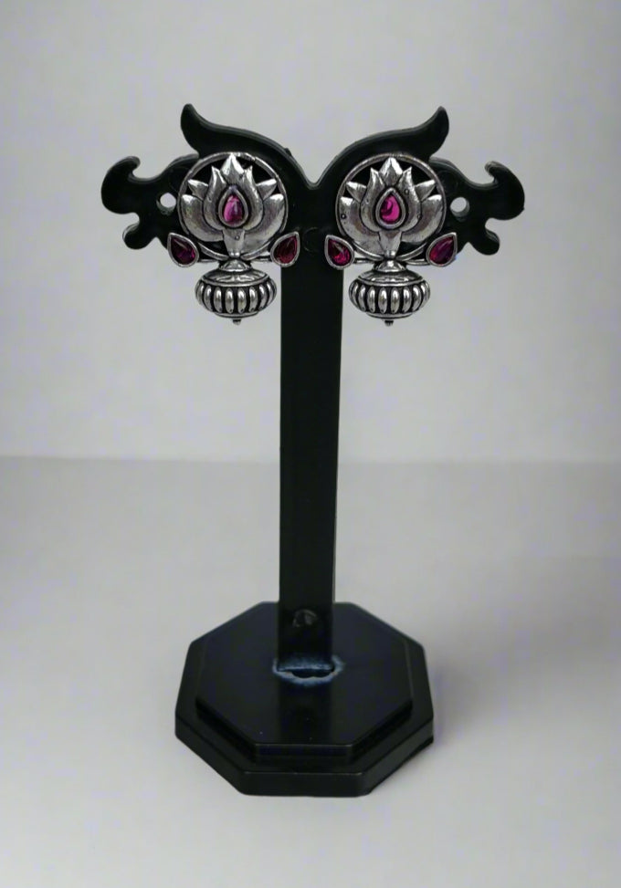Oxidised Pink stone Stud