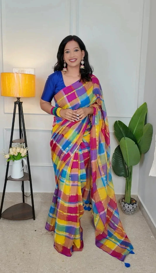 Kalyani Checkered Mul Cotton Saree