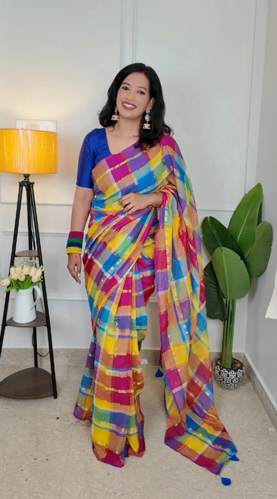 Kalyani Checkered Mul Cotton Saree