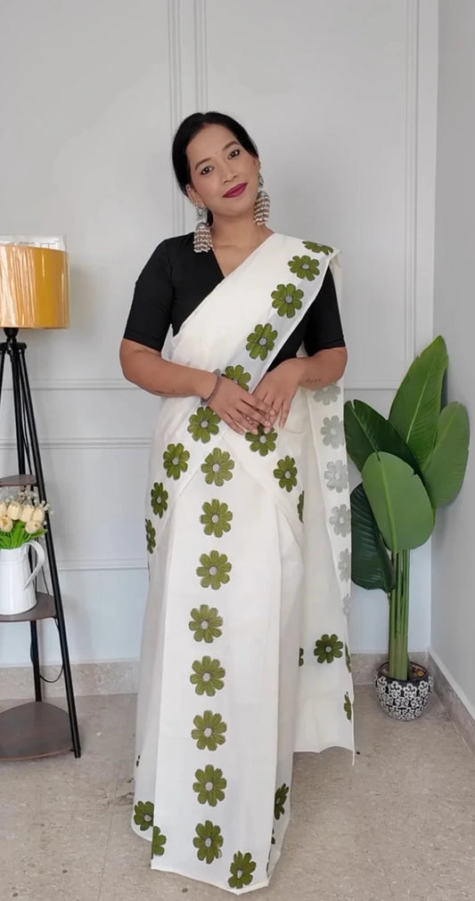 Olive Flower Set Mundu
