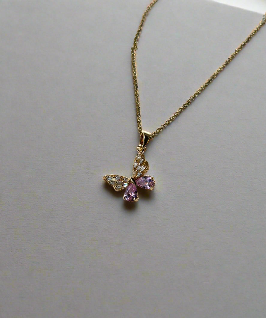 Pink Butterfly Necklace